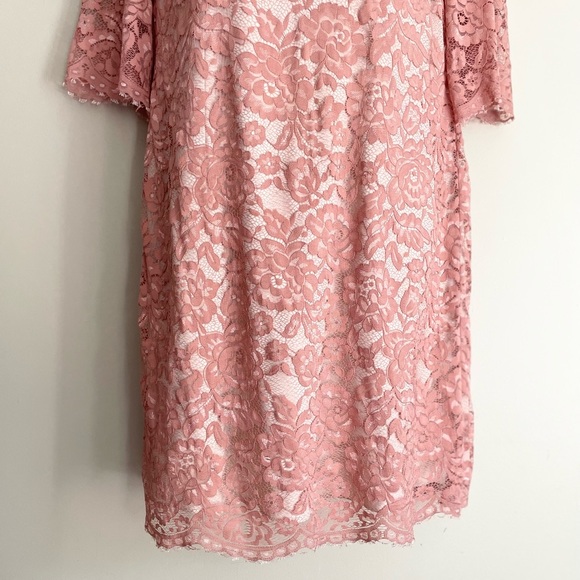 HITHERTO | BHLDN Pink Lace Half Sleeve Shift Mini Dress Women's Size 10 - Picture 6 of 10
